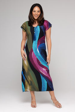 Paint Print Short Sleeve Jersey Maxi Dress