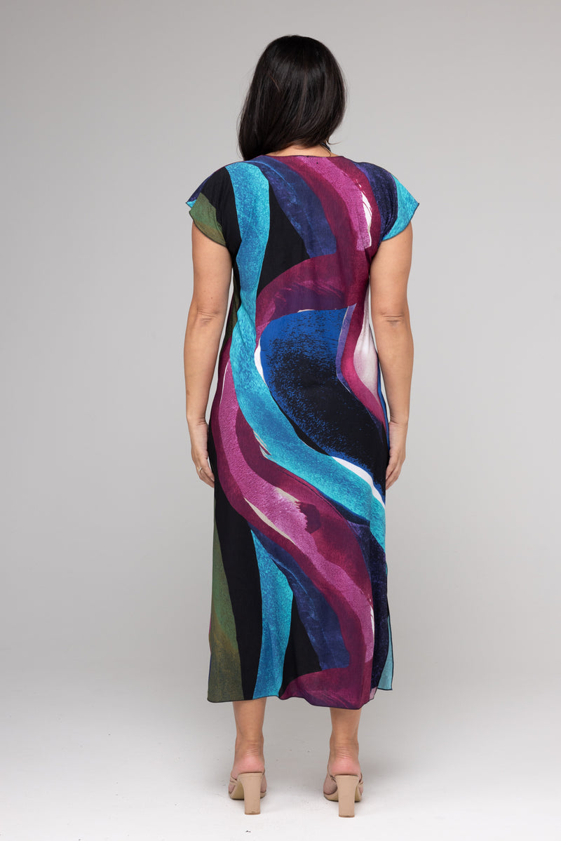 Paint Print Short Sleeve Jersey Maxi Dress