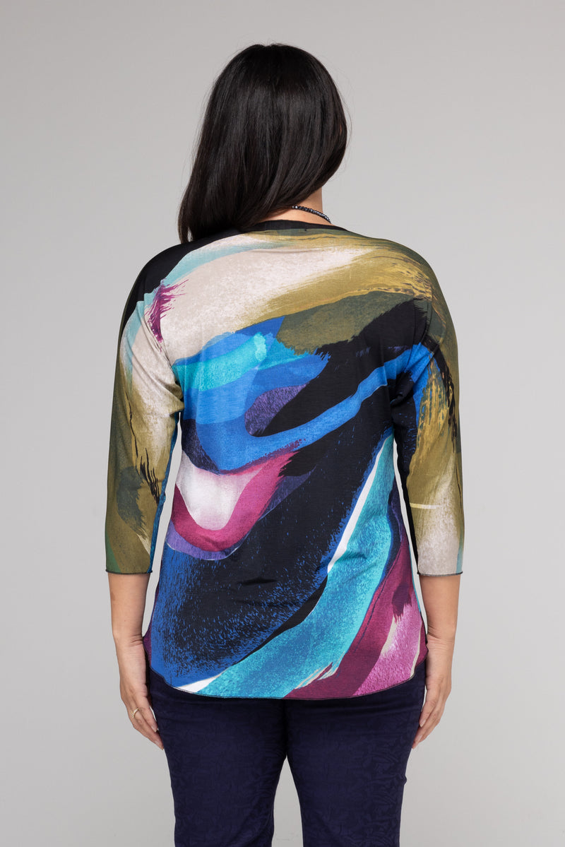 Paint Print 3/4 Sleeve Jersey Top