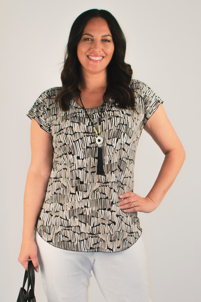 Grid Print Short Sleeve Jersey Top