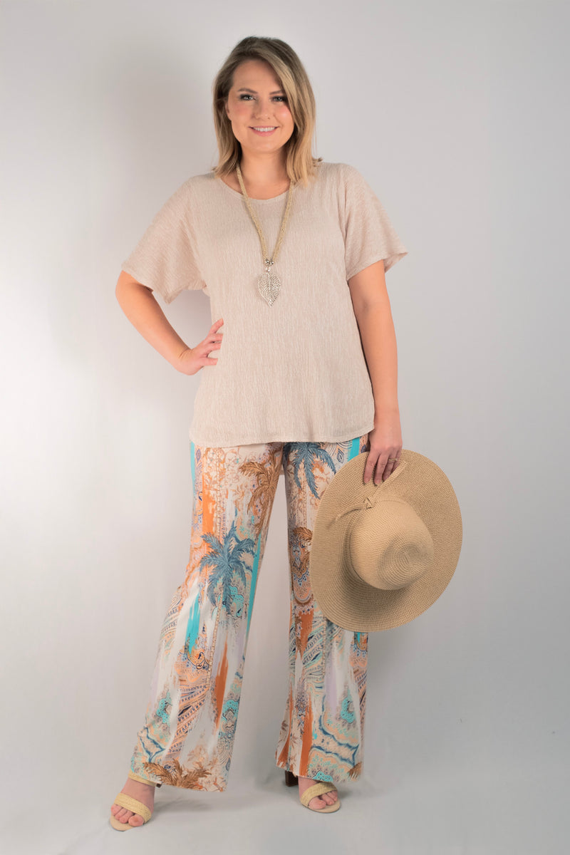 Oasis Print Wide Leg Jersey Palazzo Pants