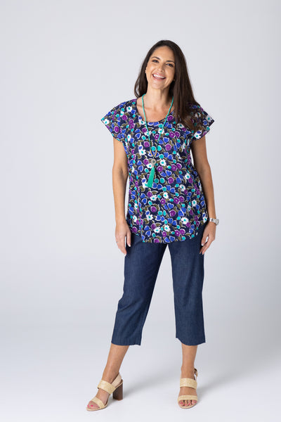 Grape Print Short Sleeve Non-Crush Jacquard Cotton Top – ilovemylife